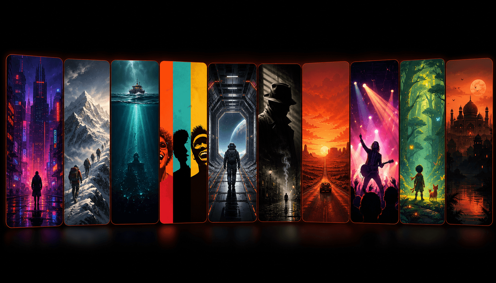 Originele fictieve entertainmentkaarten zonder echte films, merken of logo's